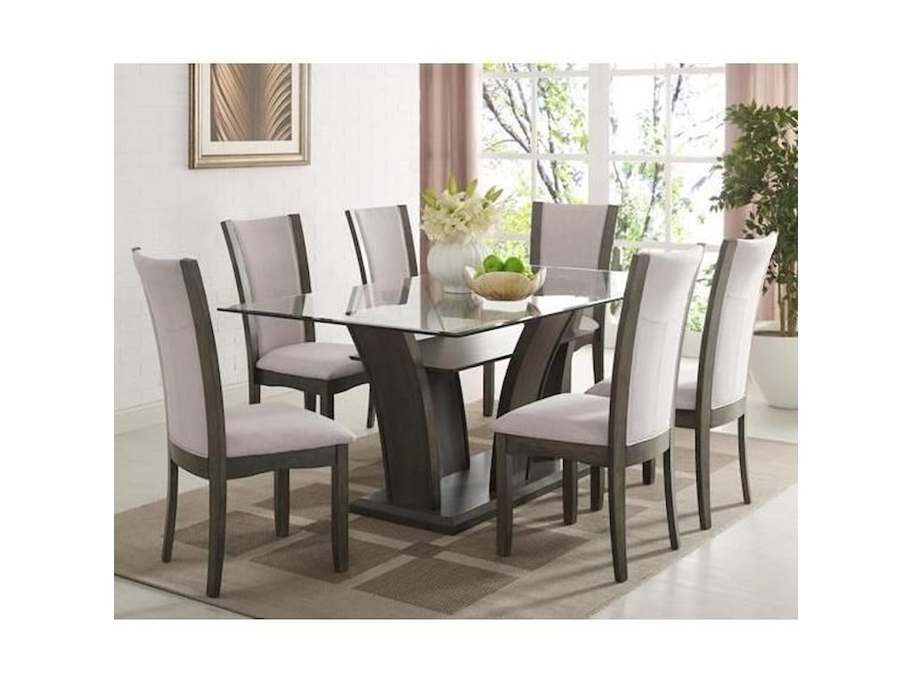 Crown Mark Camelia Grey 7 Piece Table And Upholstered Chair Set Crown Mark Camelia Grey7 Piece Table And Chair Set