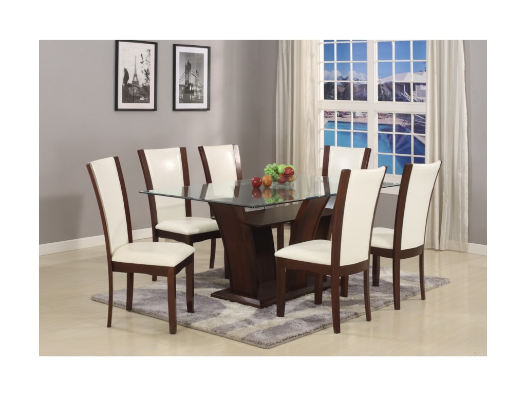 Camelia White 7 Piece Table And Upholstered Chair Set By Crown Mark At Dunk Bright Furniture Camelia White 7 Piece Table And Upholstered Chair Set By Crown Mark At Dunk Bright Furniture
