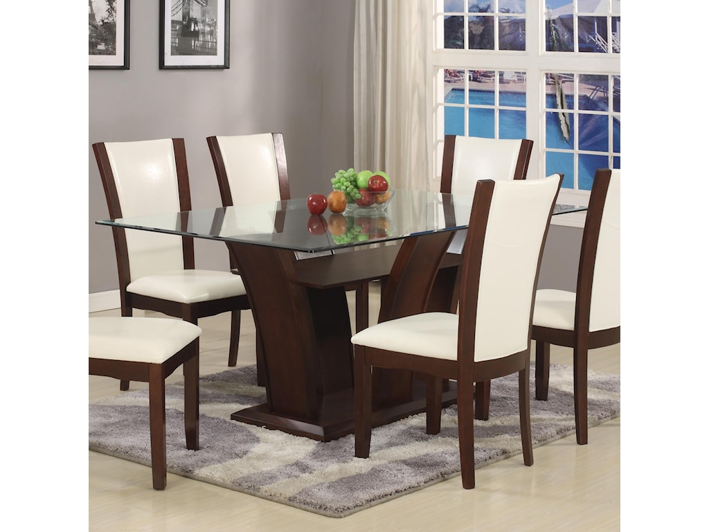 Crown Mark Camelia White Rectangular Dining Table With Glass Top Royal Furniture Dining Tables