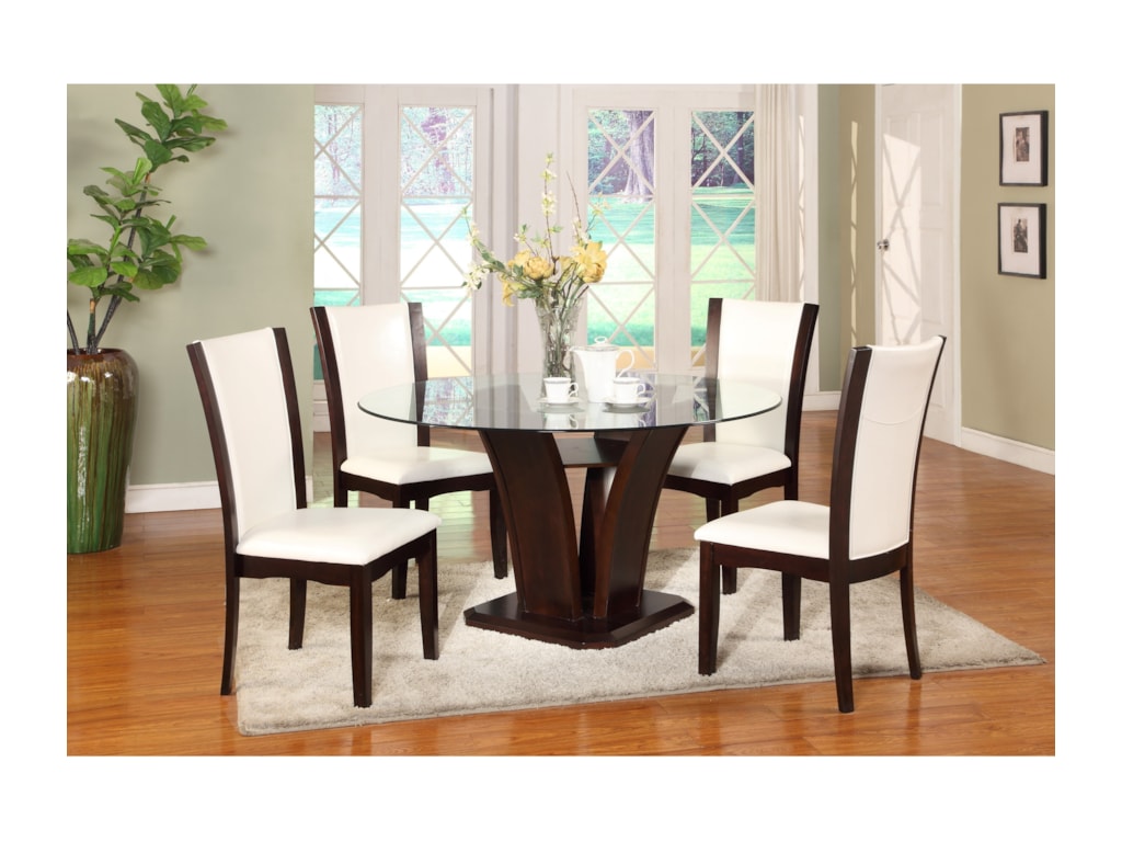 Crown Mark Camelia White 5 Piece Round Table And Chair Set Dunk Camelia White 5 Piece Round Table And Chair Set By Crown Mark