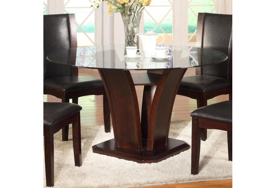 Crown Mark Camelia Espresso Round Glass Top Dining Table With