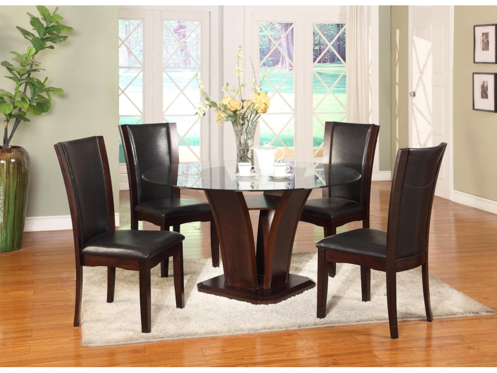 Camelia Espresso Round Gl Top Dining Table With Inverted Base By Crown Mark At Household Furniture