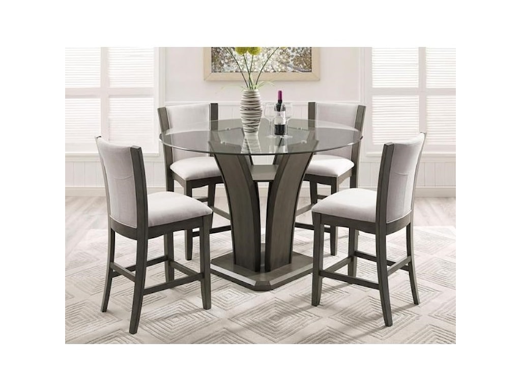 Crown Mark Camelia Grey 5 Piece Counter Height Table And Stool Set Royal Furniture Pub Table And Stool Sets