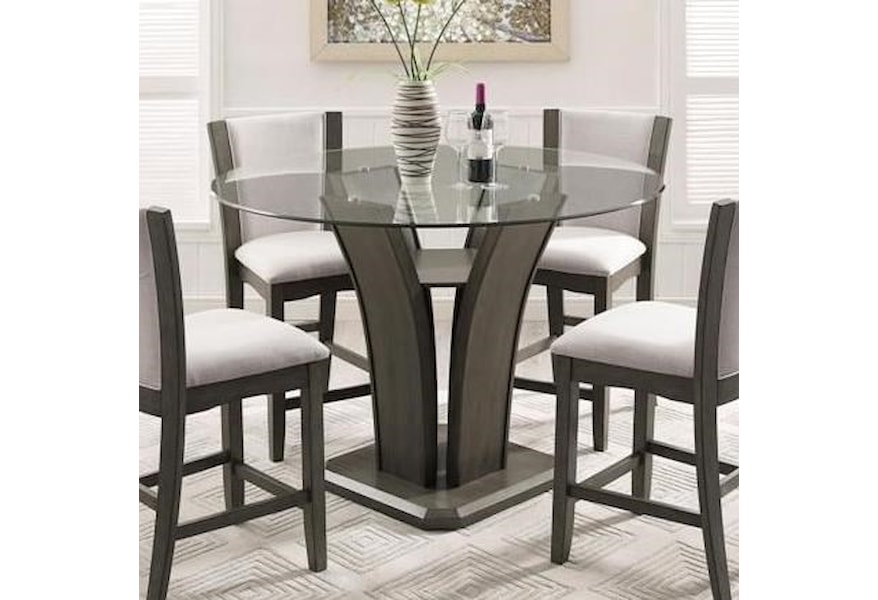 Crown Mark Furniture Camelia Grey Round Glass Top Counter Height