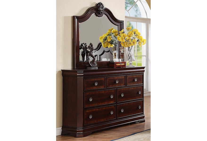 Crown Mark Charlotte 7 Drawer Dresser And Traditional Mirror Combo