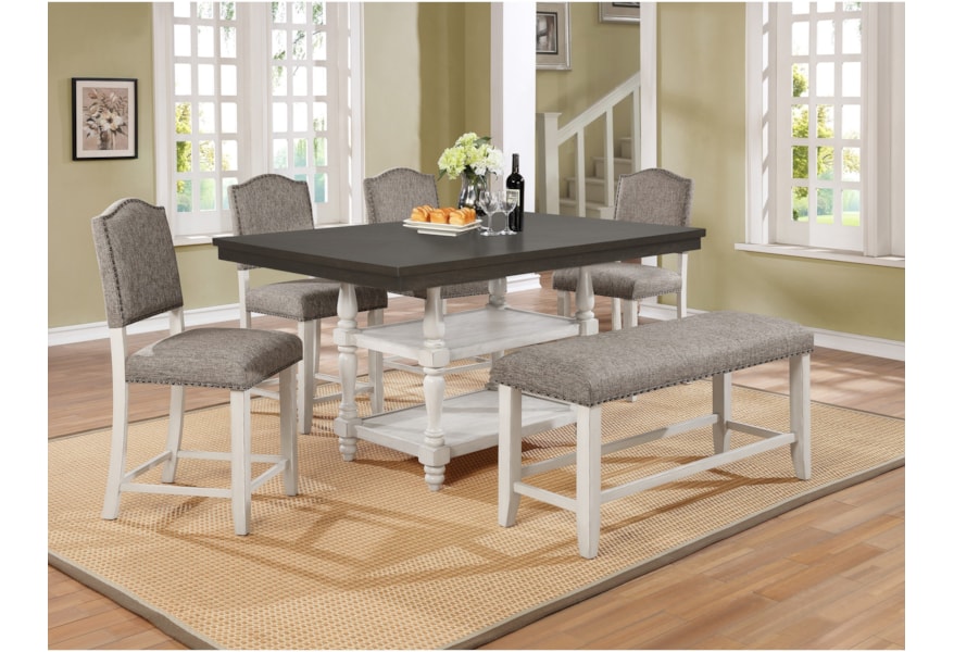 Crown Mark Clover 6 Piece Counter Table And Chair Bench Set