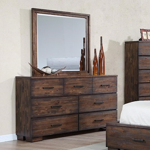 Solid Wood Rustic Dresser and Mirror Set Cranston by Crown Mark Solid Wood Rustic Dresser and Mirror Set Cranston by Crown Mark