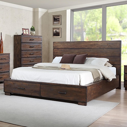 Crown Mark Cranston Queen Low Profile Bed With Footboard Storage Crown Mark Cranston Queen Low Profile Bed With Footboard Storage Drawers