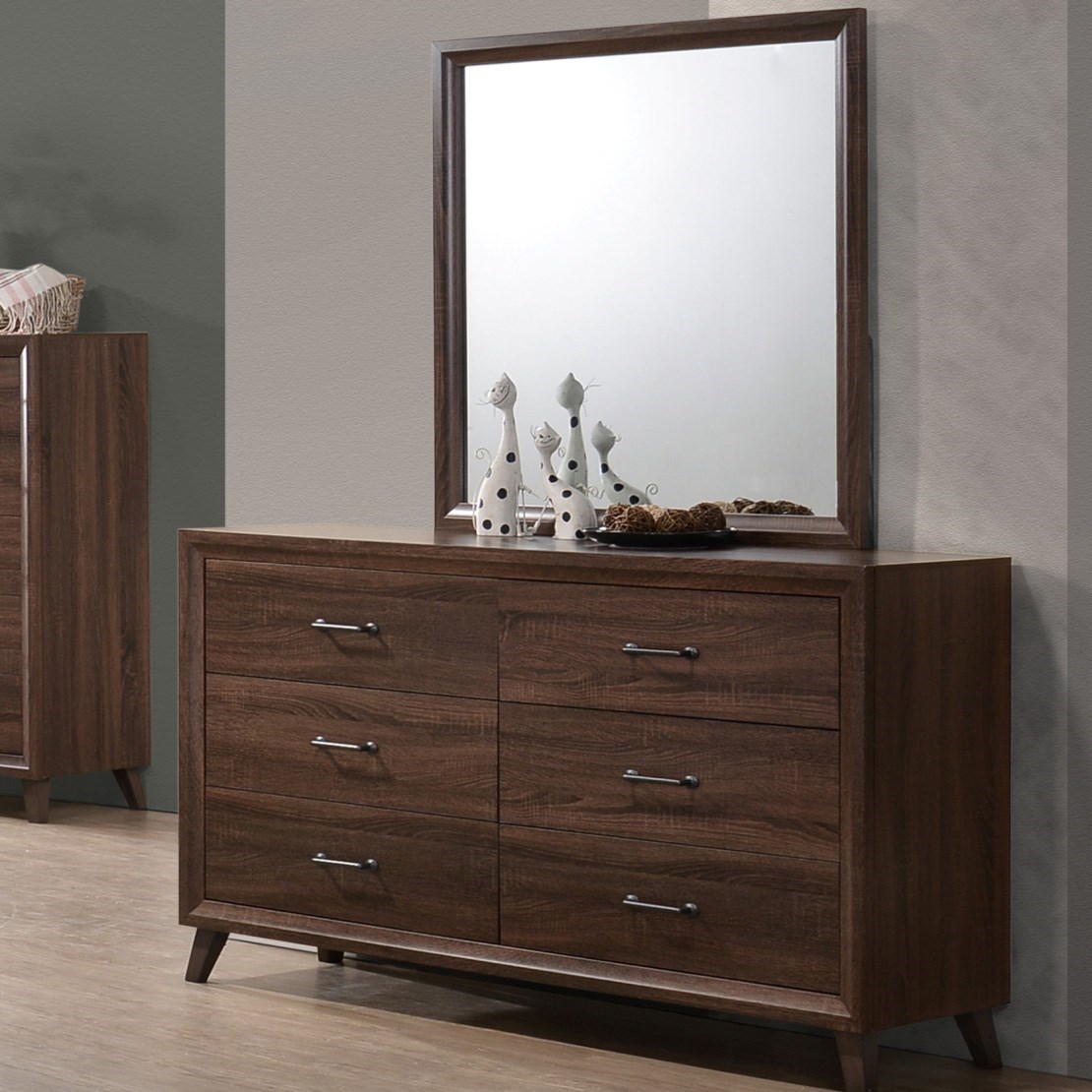 Crown Mark Darryl Mid Century Modern Dresser And Mirror