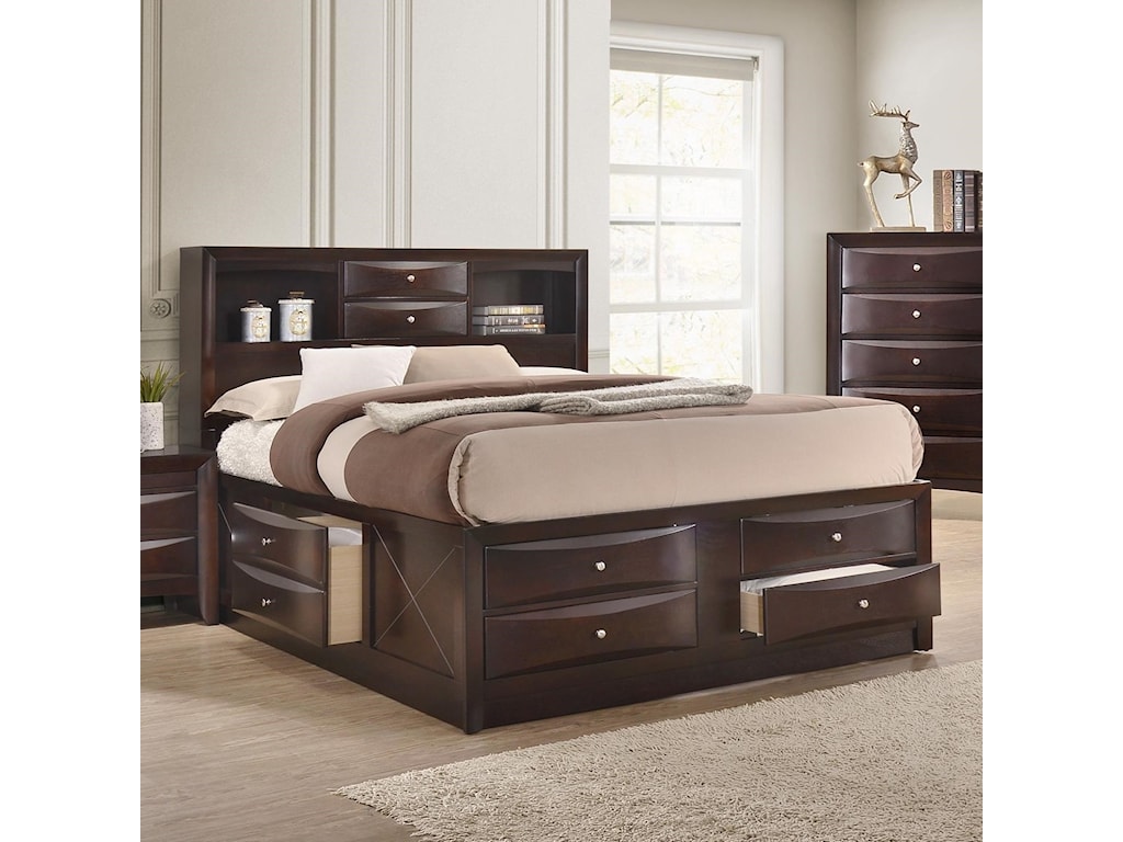 Crown Mark Emily Contemporary King Captain S Bed With Bookcase Headboard Royal Furniture Captain S Beds