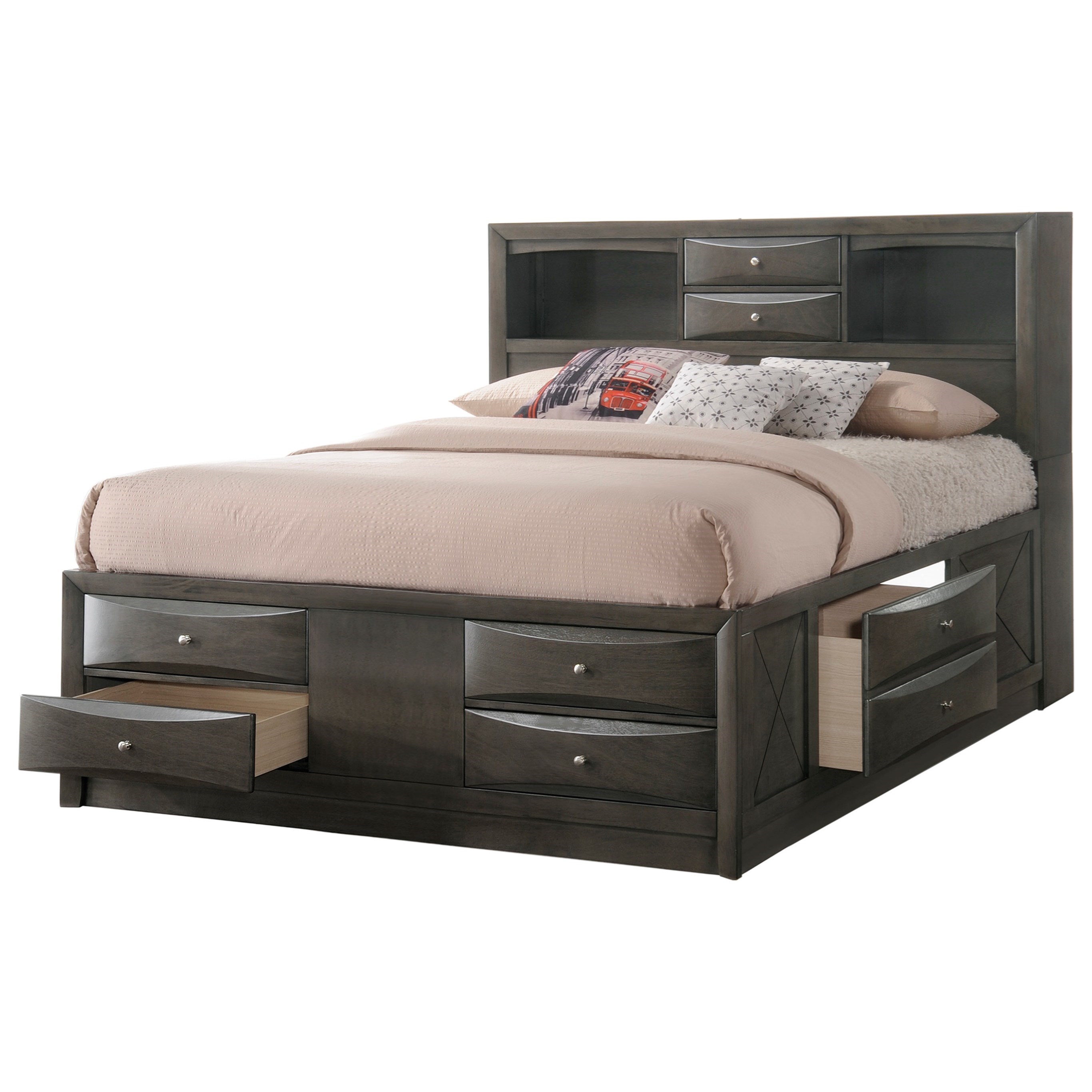 Crown Mark Emily Contemporary Queen Captain S Bed With Bookcase