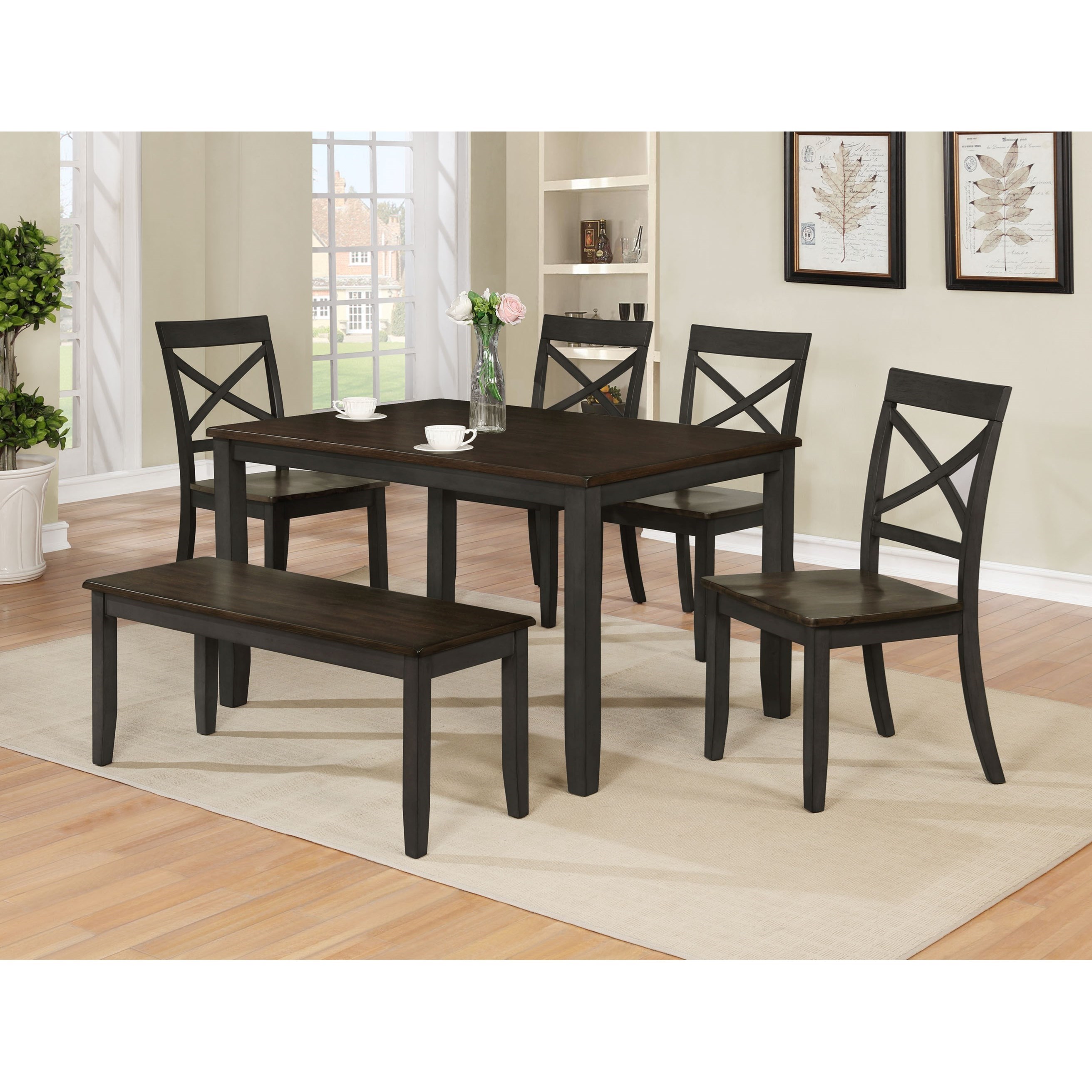 Etta Casual 6 Piece Table And Chair Set With Bench By Crown Mark At Household Furniture
