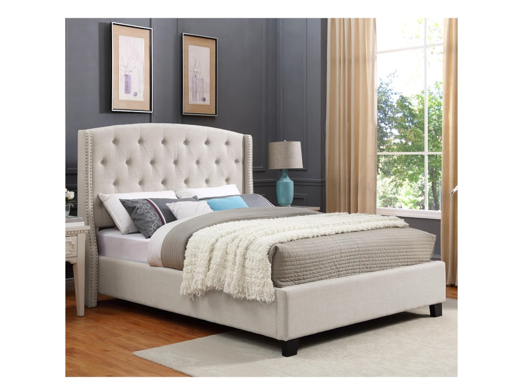 Crown Mark Eva Upholstered Queen Bed With Button Tufting And Demi Wings Royal Furniture Upholstered Beds