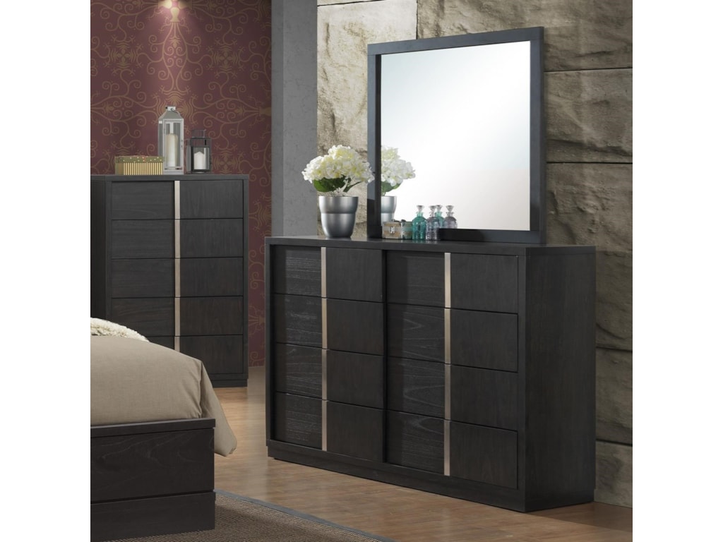 Crown Mark Evenson Contemporary Dresser And Mirror Set Household