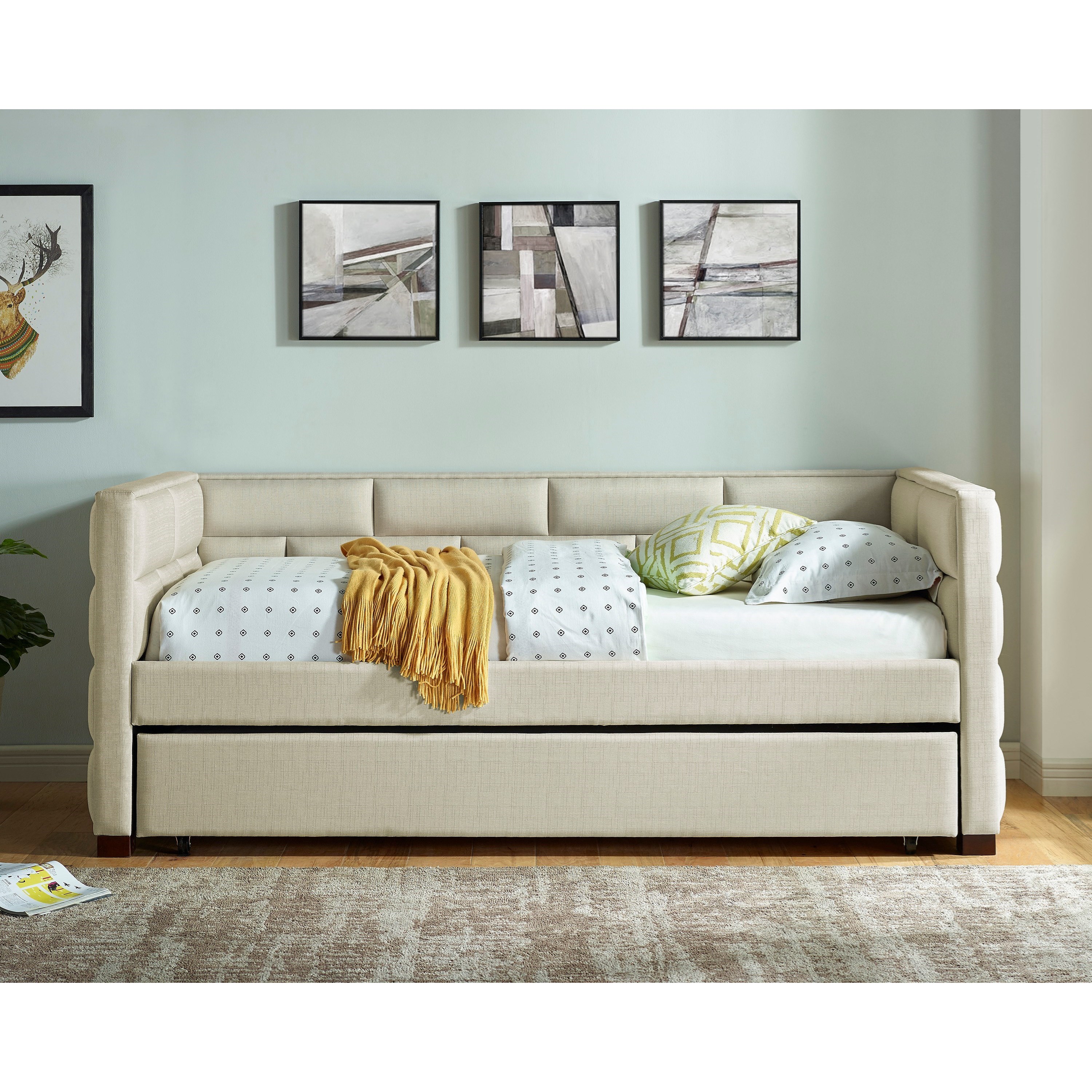 Crown Mark Flannery Contemporary Upholstered Daybed With Pull Out