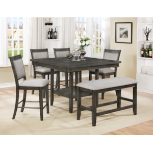 Crown Mark Furniture Fulton 6 Pc Counter Height Table Chair Bench Set Del Sol Furniture Table Chair Set With Bench