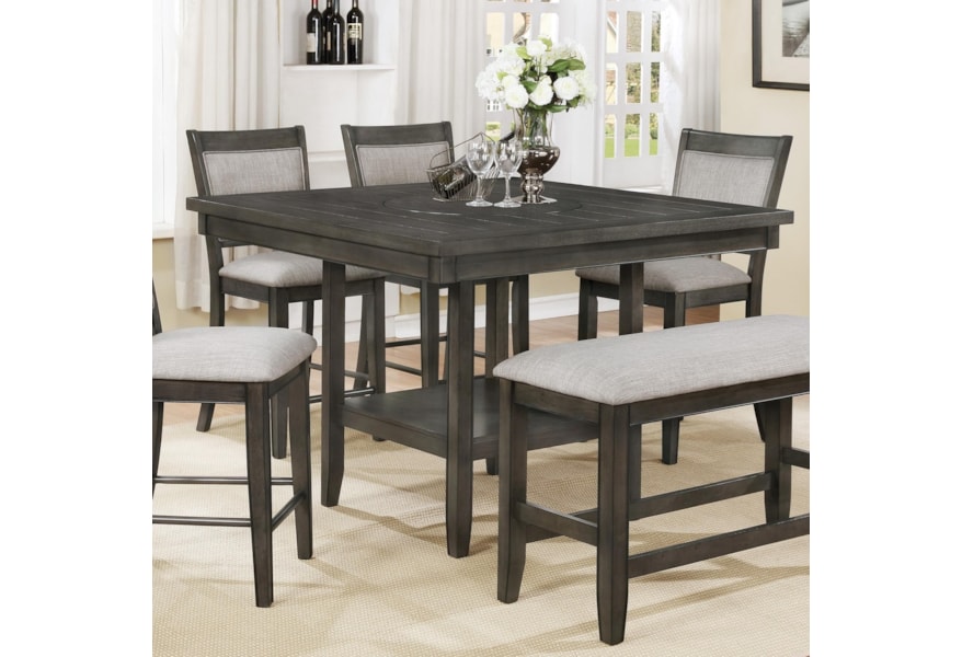 Crown Mark Fulton 331 11530 2 300 11530 1 Counter Height Table With Lazy Susan And Upholstered Chair Set Furniture Fair North Carolina Pub Table And Stool Sets