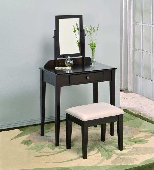 Crown Mark Iris 2208set Esp Transitional Vanity Table Stool Sam Levitz Furniture Vanities Vanity Sets