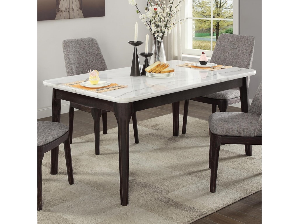 Crown Mark Janel Mid Century Modern Dining Table With Faux Marble Crown Mark Janel Mid Century Modern Dining Table With Faux Marble Top