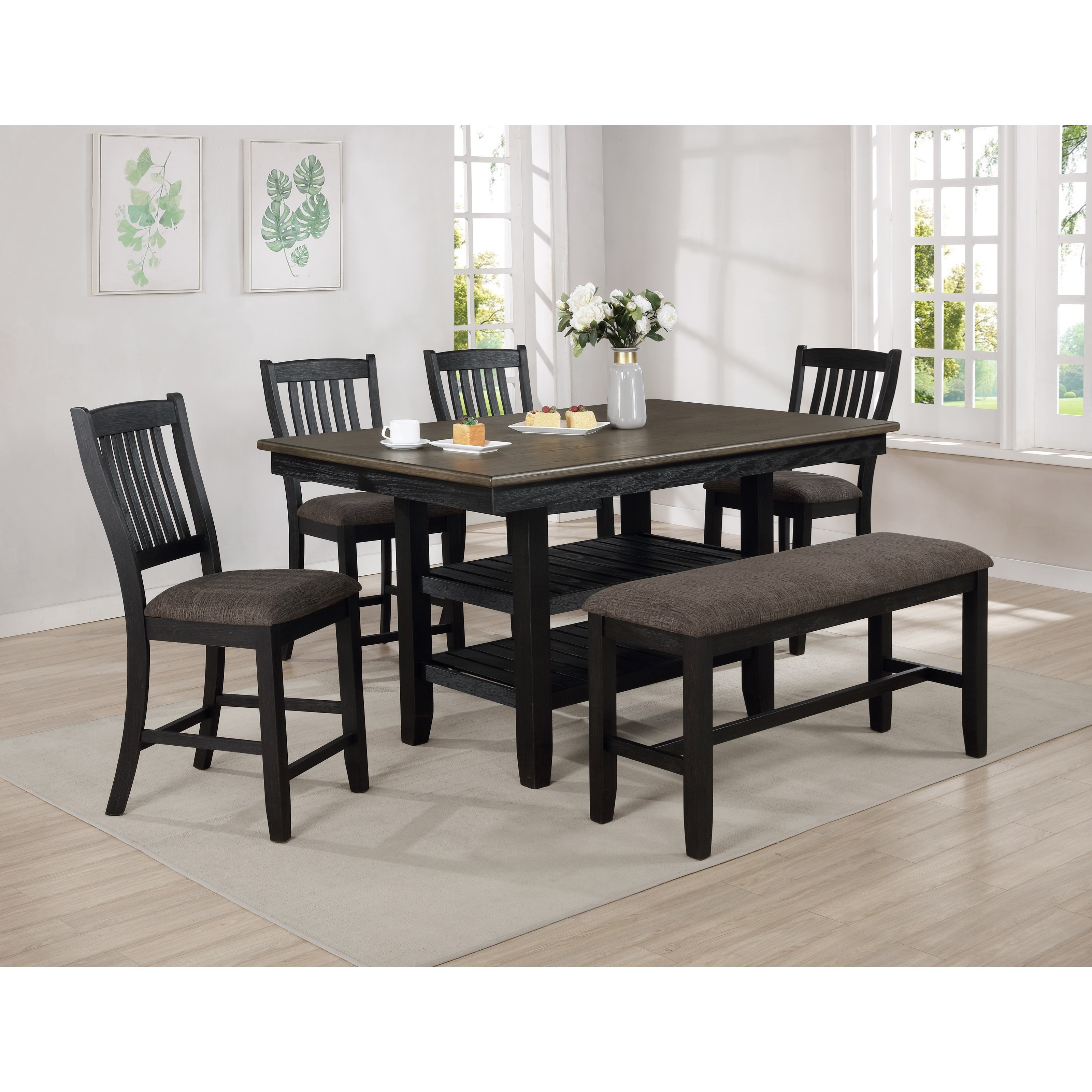 Crown Mark Furniture Tyler 2729set 4 Piece Counter Height Table Set With Chairs And Bench Del Sol Furniture Table Chair Set With Bench