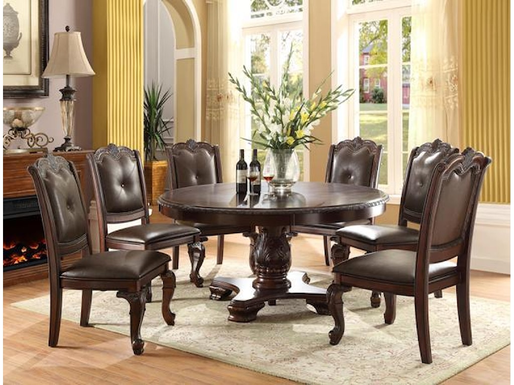 Crown Mark Kiera Traditional Round Table With Four Side Chairs Royal Furniture Dining 5 Piece Sets