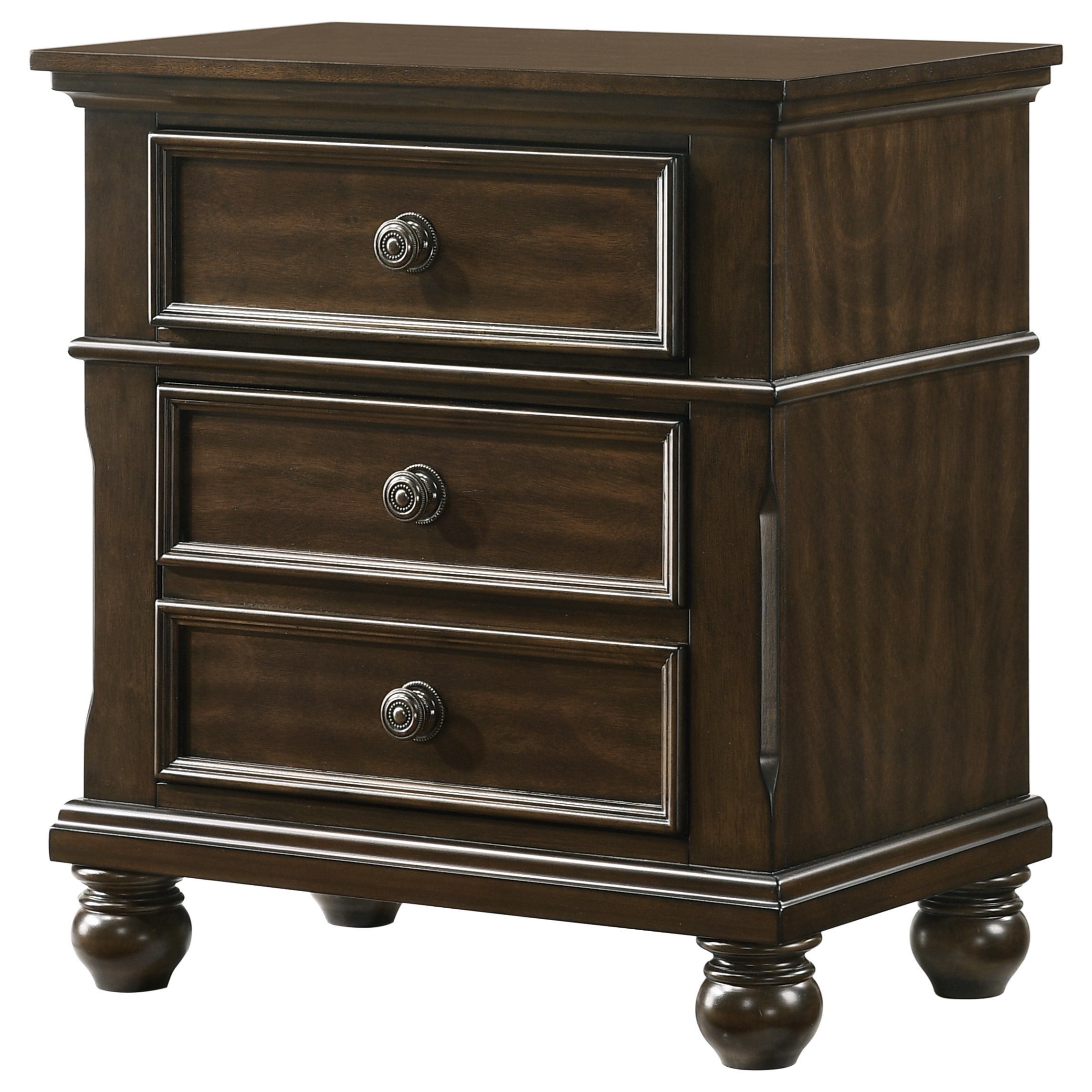 Crown Mark Lara Traditional 3 Drawer Nightstand With Bun Feet Royal Furniture Nightstands