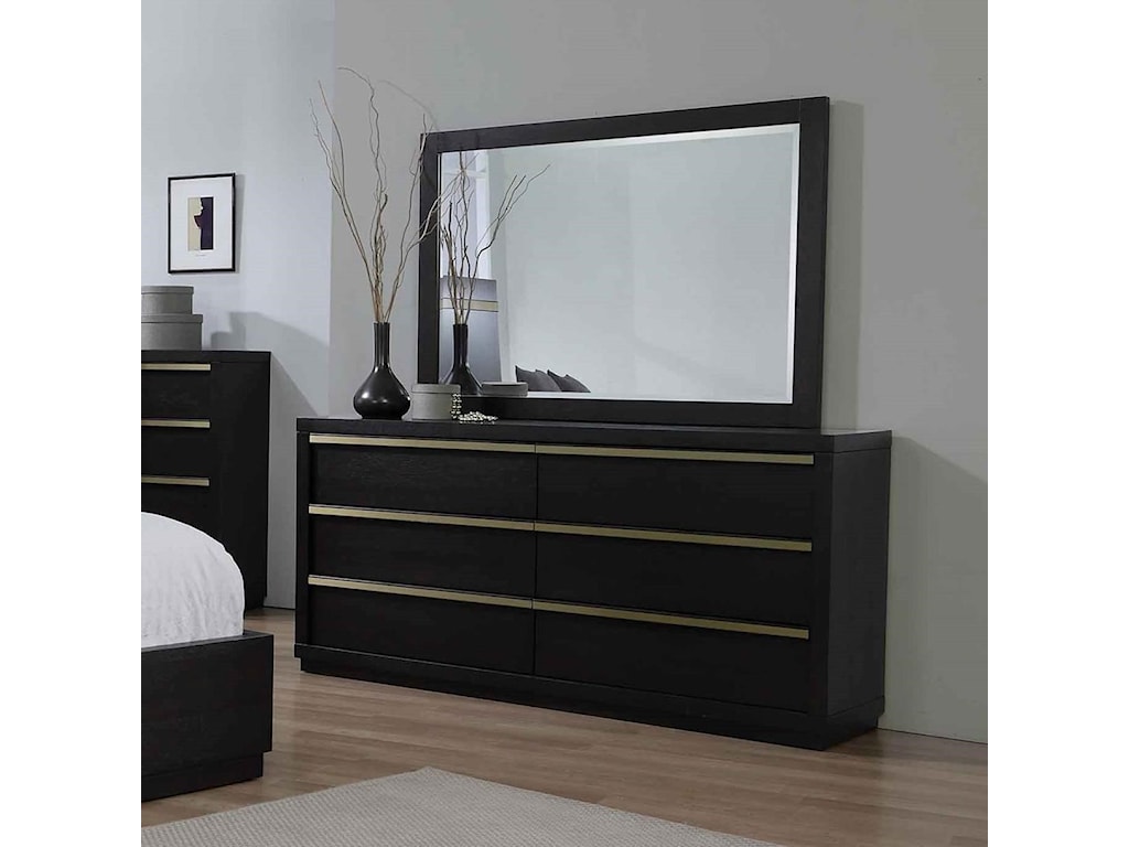 Crown Mark Lastra Contemporary 6 Drawer Dresser And Mirror