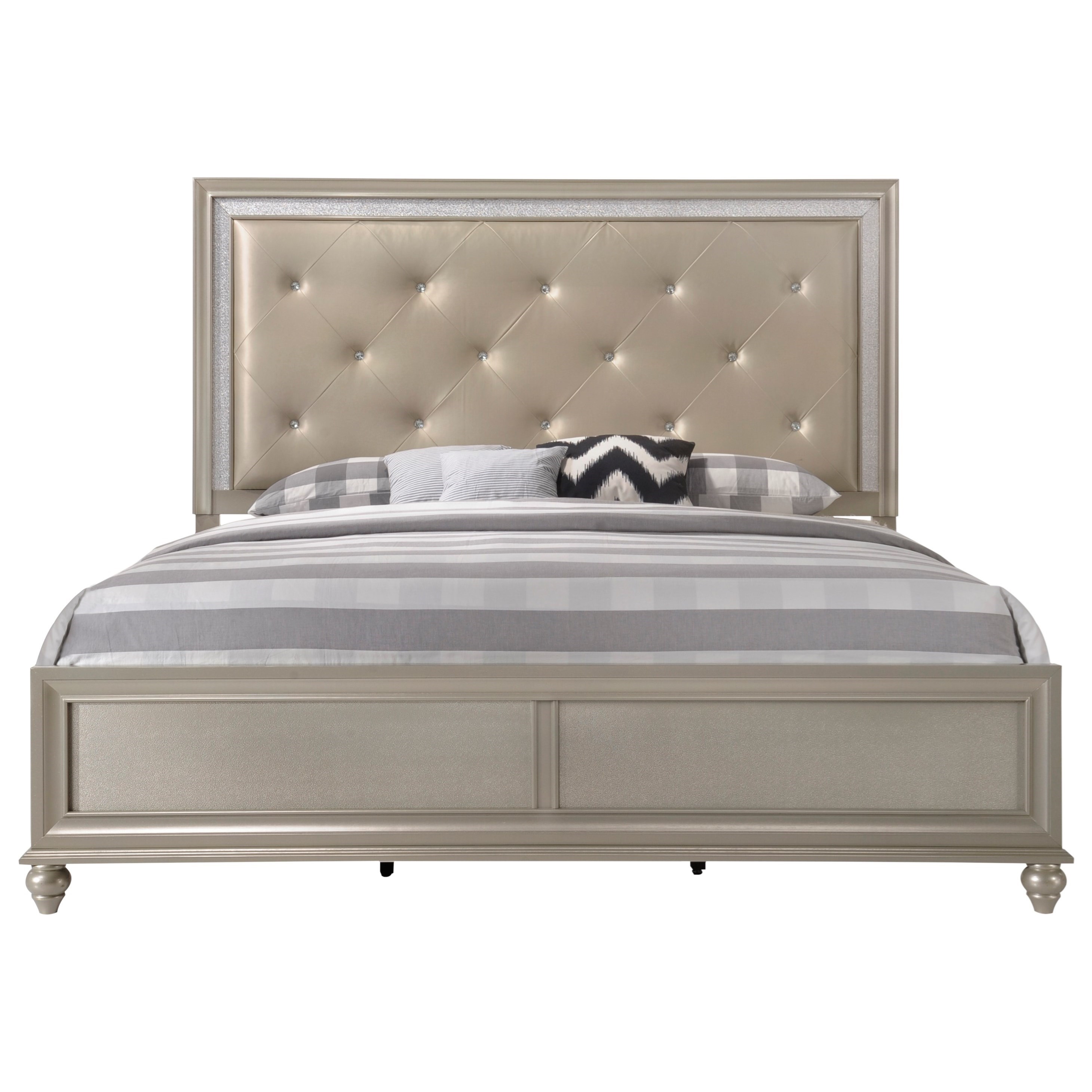 Crown Mark Lila Glam King Bed With Upholstered Headboard