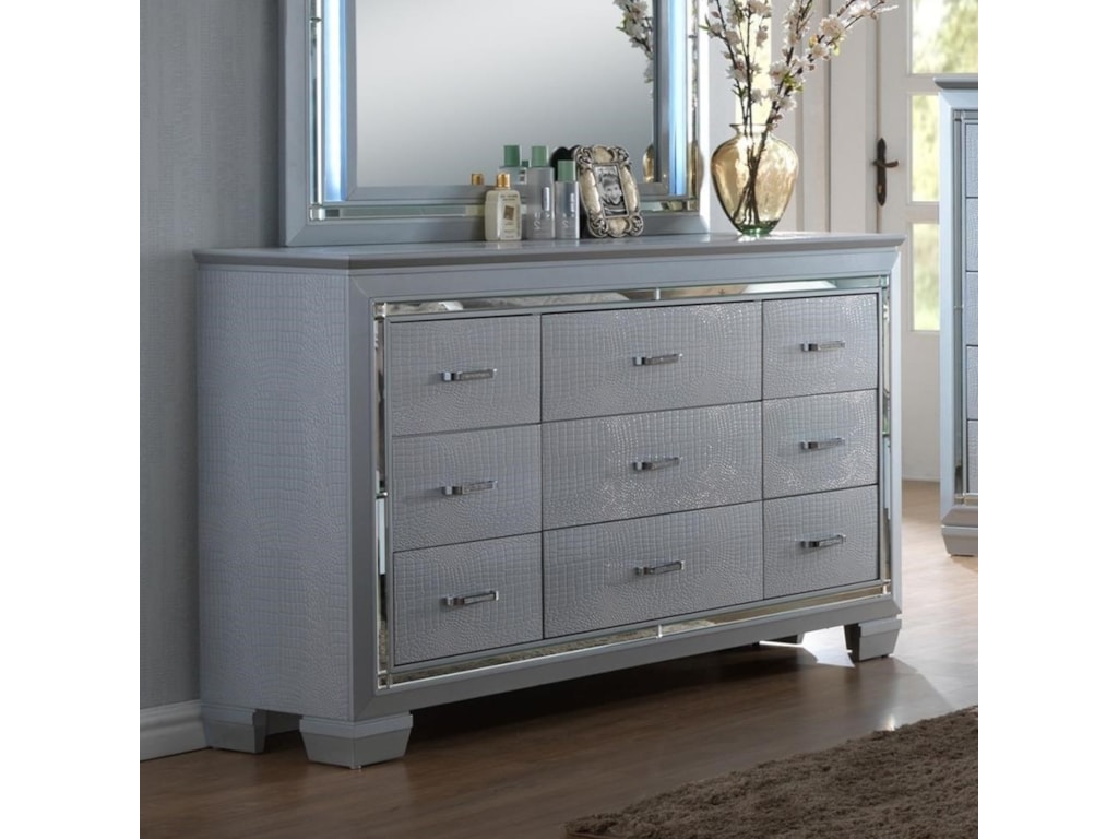 Crown Mark Lillian Dresser With Beveled Mirror Accent Royal
