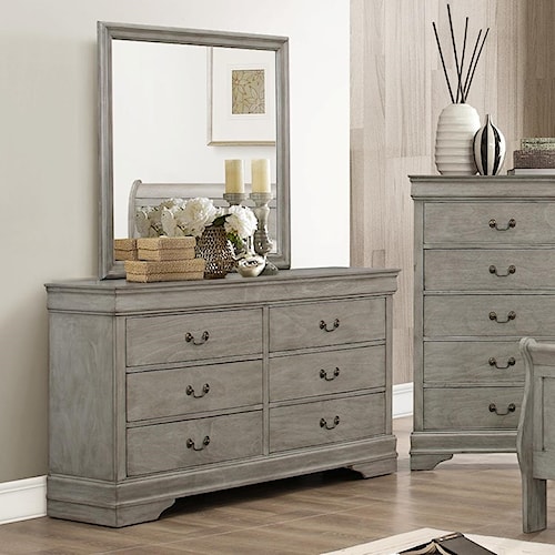 Crown Mark Louis Phillipe 6 Drawer Dresser Mirror Set Lindy S Crown Mark Louis Phillipe 6 Drawer Dresser Mirror Set