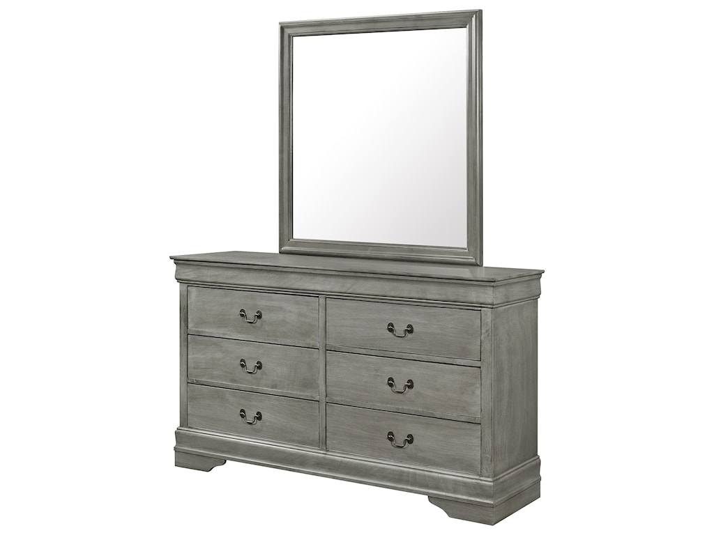 Crown Mark Louis Phillipe Gray Transitional 6 Drawer Dresser With