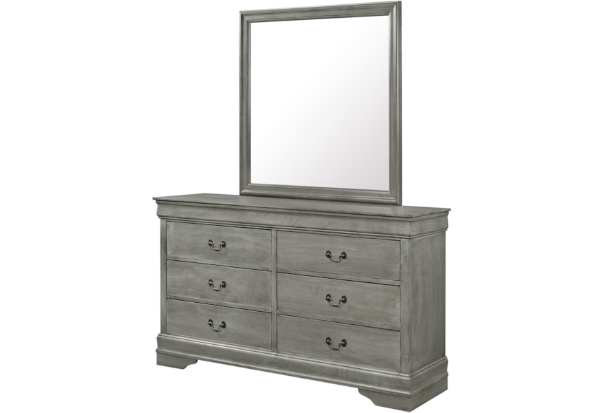 Crown Mark Louis Philip Transitional 6 Drawer Dresser With Mirror