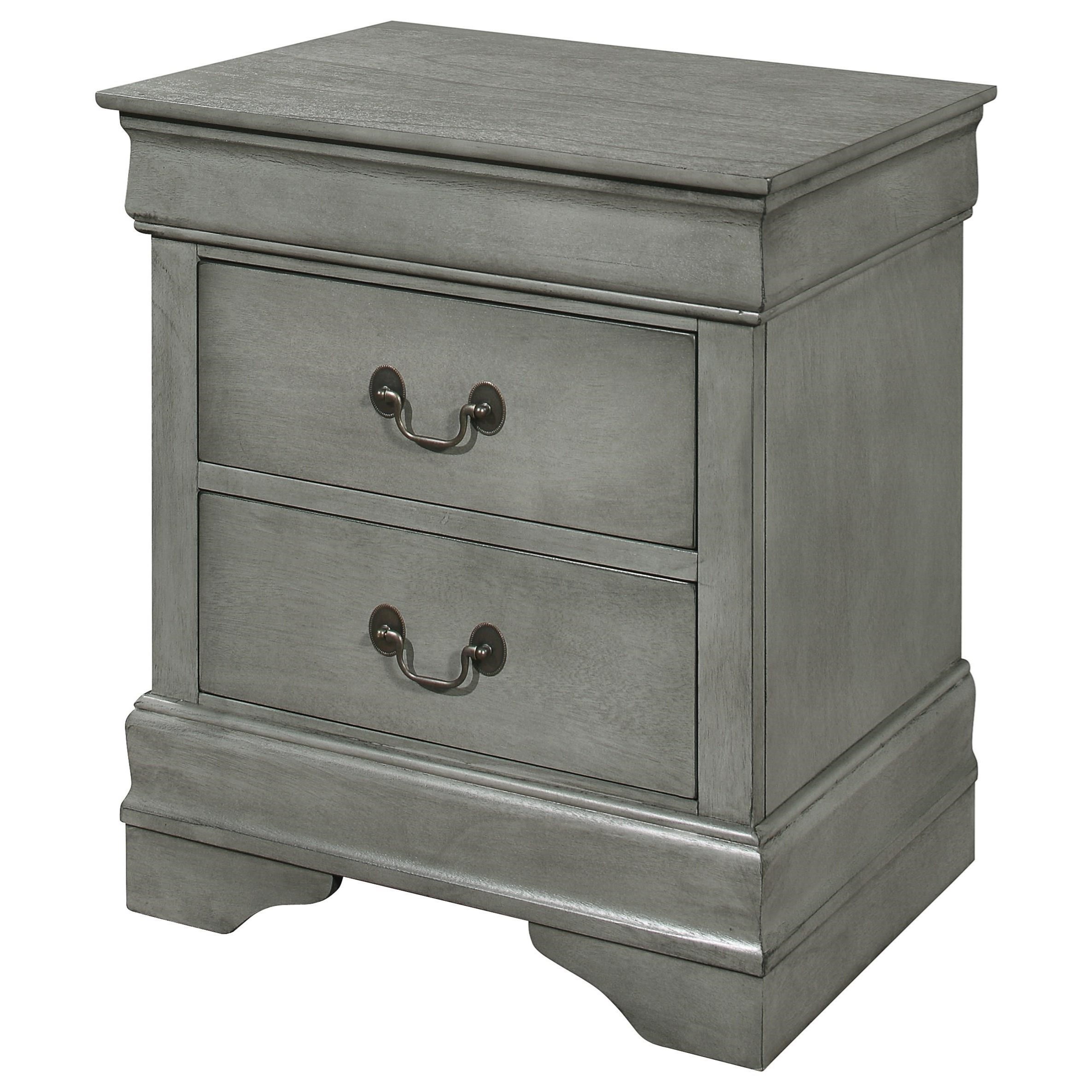 Crown Mark Louis Phillipe Gray Transitional 2 Drawer Nightstand Royal Furniture Nightstands