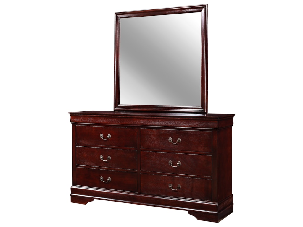 Crown Mark Louis Phillipe Cherry Transitional 6 Drawer Dresser With Mirror Royal Furniture Dresser Mirror Sets