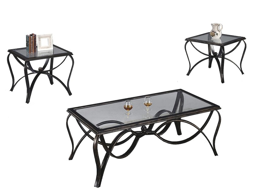 Crown Mark Monarch Three Pack Tail Table Set With Gl Tops Crown Mark Monarch Three Pack Occasional Table Set
