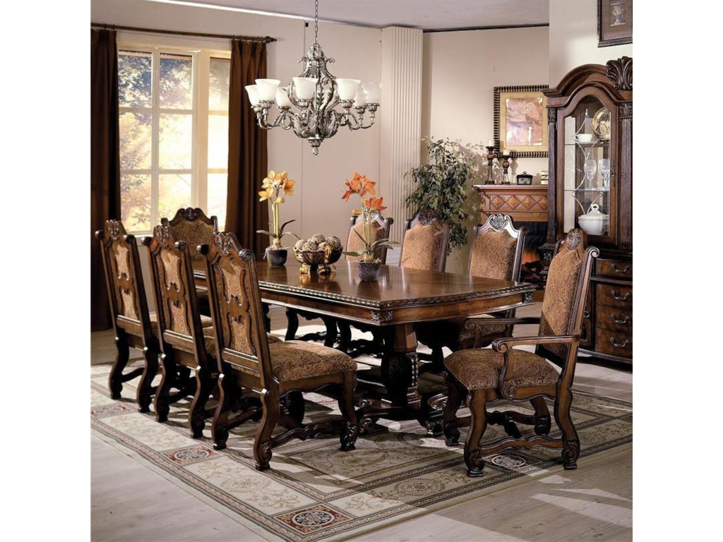 Crown Mark Neo Renaissance Double Pedestal Dining Table And Chairs With Traditional Upholstered Seats Royal Furniture Dining 7 Or More Piece Sets Crown Mark Neo Renaissance Double Pedestal Dining Table And Chairs With Traditional Upholstered Seats Royal Furniture Dining 7 Or More Piece Sets