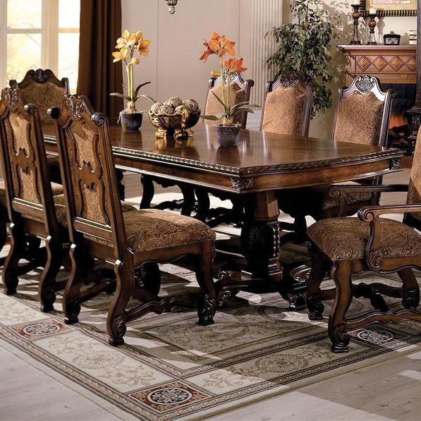 Crown Mark Neo Renaissance Double Pedestal Dining Table And Chairs