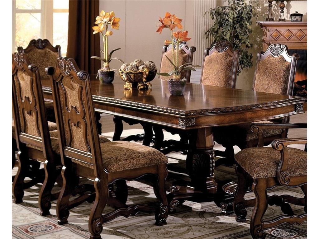 Crown Mark Neo Renaissance Double Pedestal Dining Table With Two 18 Inch Leaves Royal Furniture Dining Tables Crown Mark Neo Renaissance Double Pedestal Dining Table With Two 18 Inch Leaves Royal Furniture Dining Tables