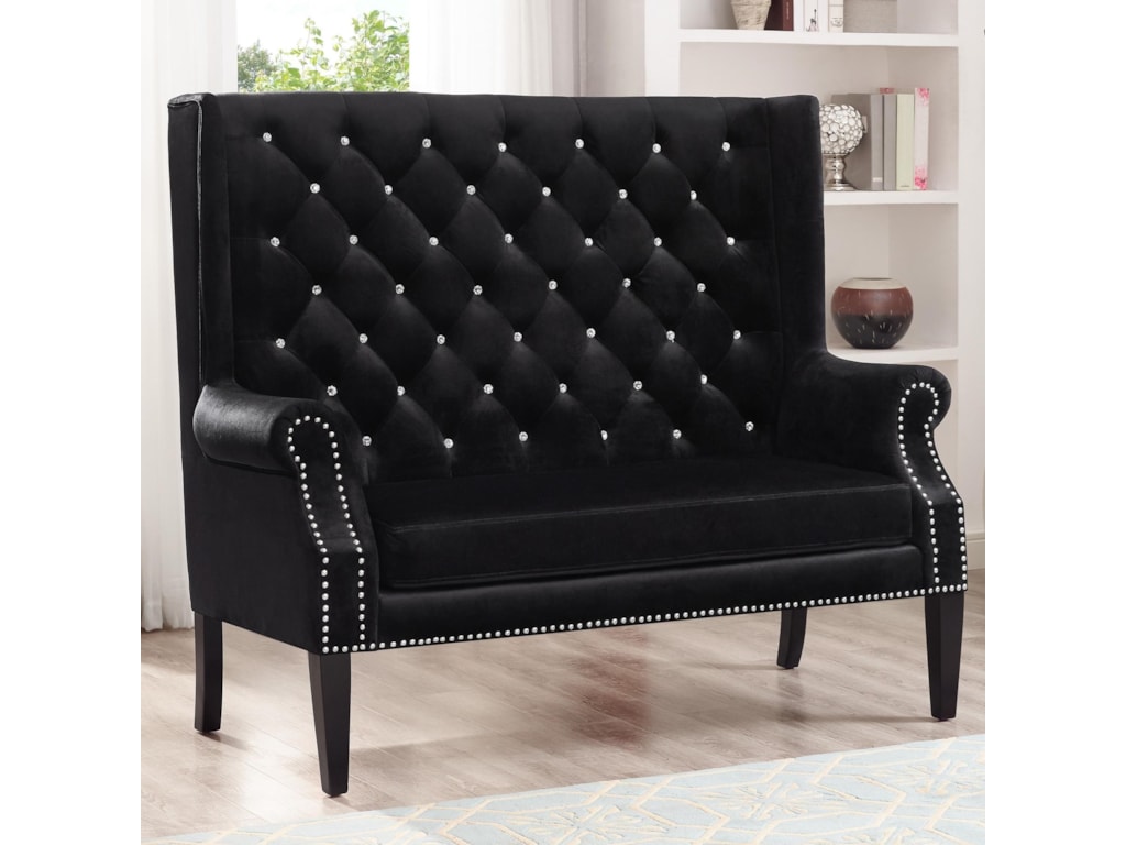 Crown Mark Odina Traditional Settee Loveseat With Winged Back And Jewel Tufting Royal Furniture Settees
