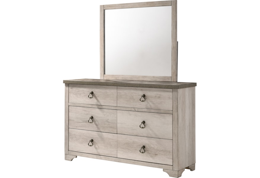 Crown Mark Patterson Coastal Cottage Distressed Six Drawer Dresser