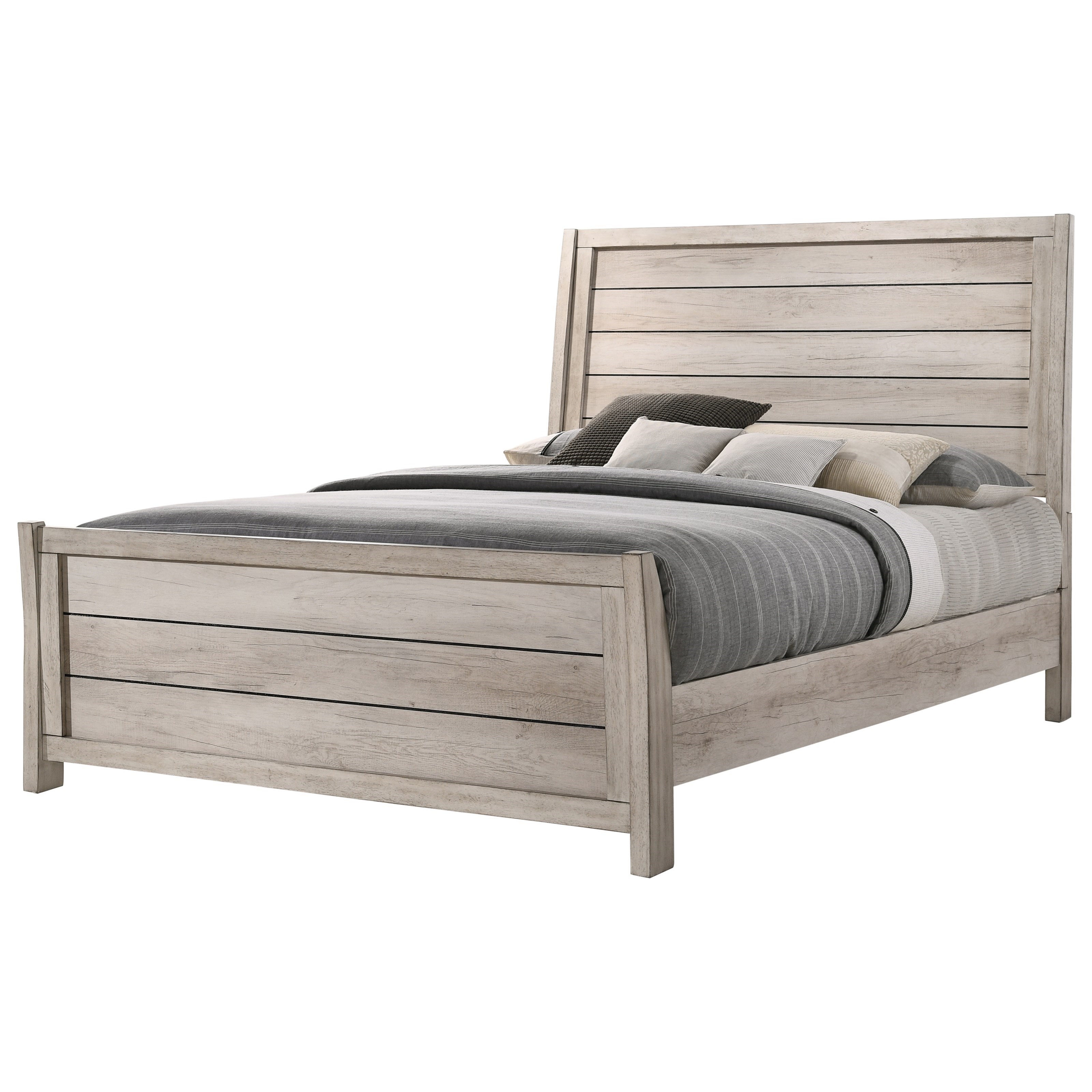Crown Mark Patterson King Coastal Cottage Distressed Sleigh Bed
