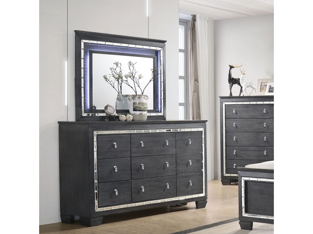Crown Mark Perina Glamorous Dresser And Mirror Set With Led Light