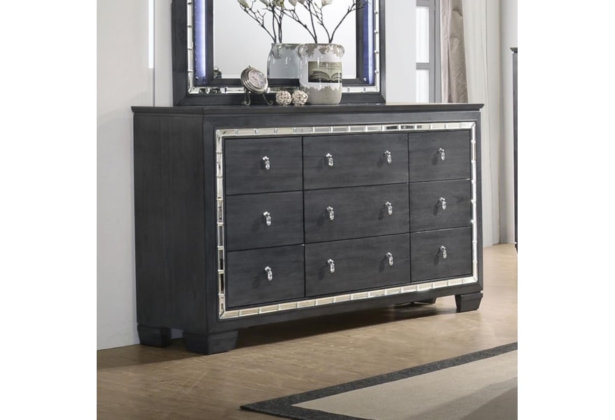 Crown Mark Perina Contemporary Dresser With Mirror Accents Crown Mark Perina Contemporary Dresser With Mirror Accents