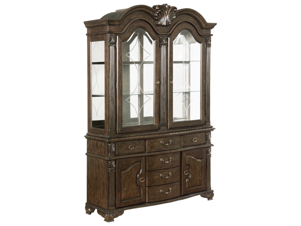 Crown Mark Pierre Traditional China Cabinet With Six Drawers And Crown Mark Pierre Traditional China Cabinet With Six Drawers And Touch Display Lighting