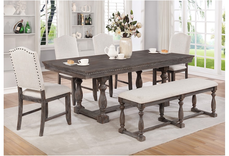 Crown Mark Regent 6 Piece Transitional Table Set With Bench Wayside Furniture Table Chair Set With Bench