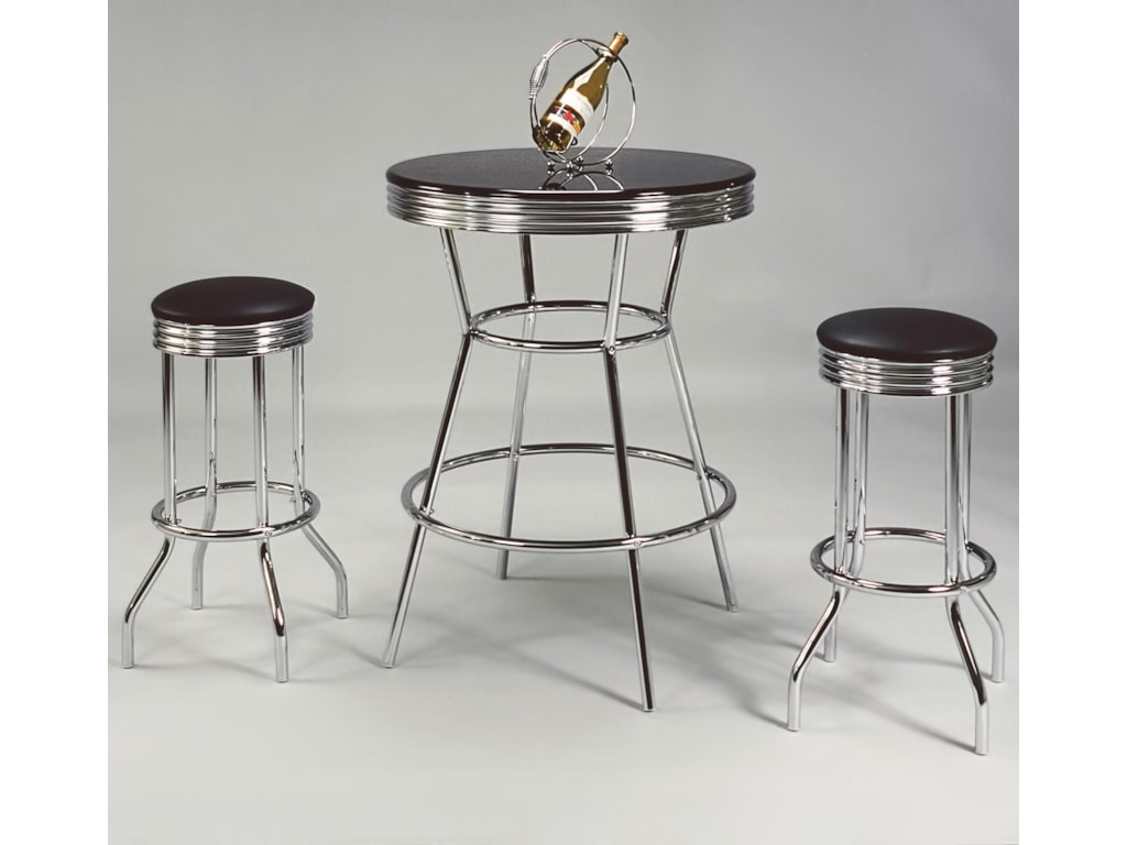 Crown Mark Retro 3 Piece Bar Table And Swivel Stools Set Royal Furniture Pub Table And Stool Set