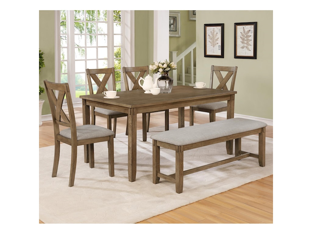 Crown Mark Clara 6 Piece Table Set With Bench And Chairs Royal Furniture Table Chair Set With Bench