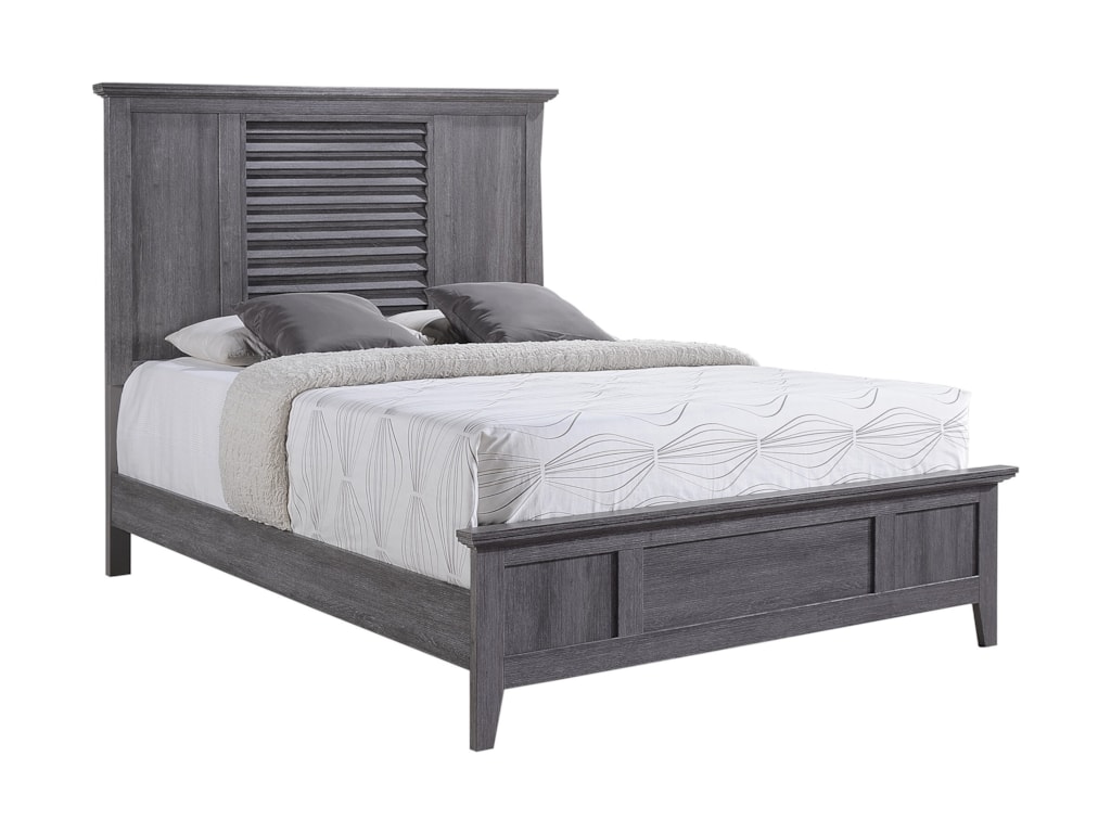 Crown Mark Sarter Casual Weathered Gray Queen Bed With Louver Detail Royal Furniture Panel Beds