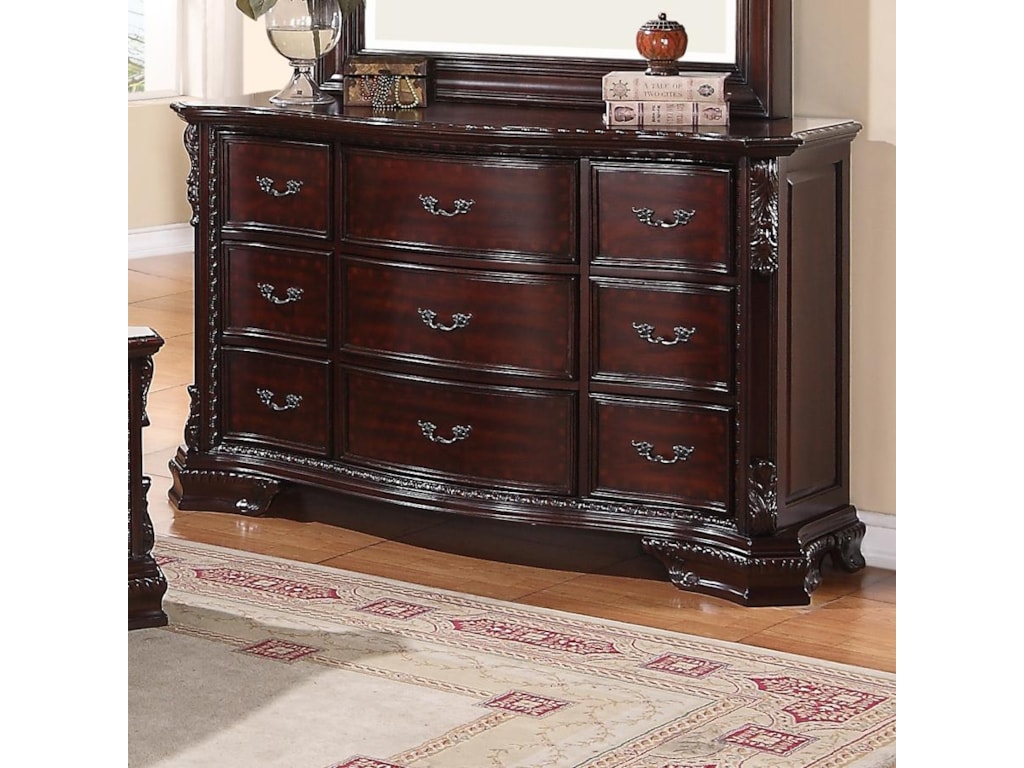 Crown Mark Sheffield 9 Drawer Dresser With Serpentine Front