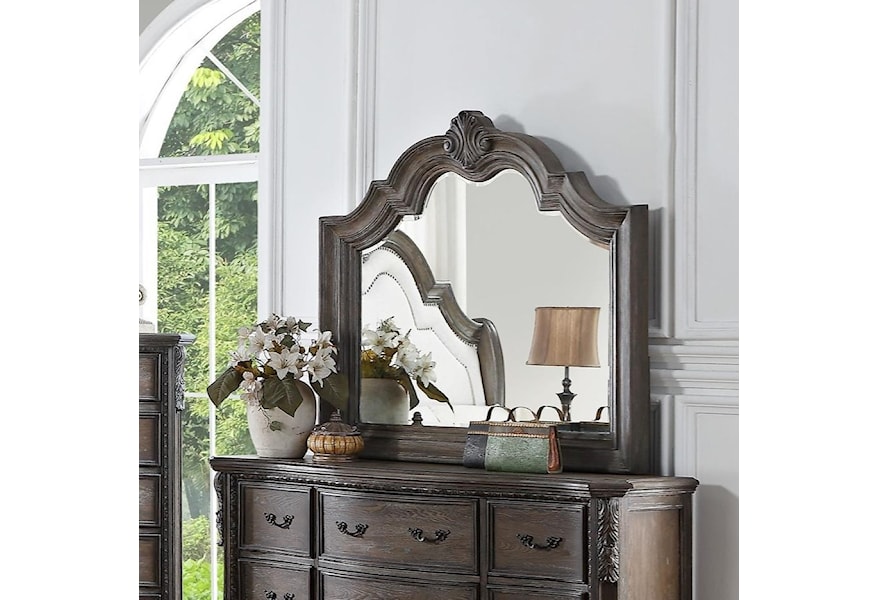 Crown Mark Sheffield Dresser Mirror With Wood Carved Frame And